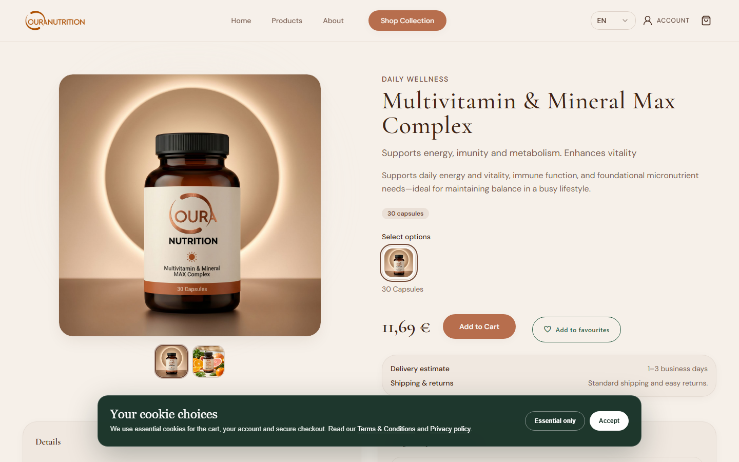 Продуктова страница в онлайн магазина Oura Nutrition